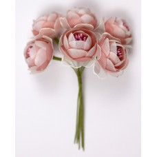 Mini rosa in tessuto e petalo organza diametro 4 cm (mazzetto da 6 pezzi) Rosa.